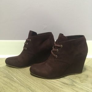 Burgundy Dolce Vita Suede Wedge Lace Up Booties